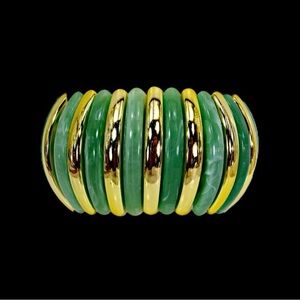 Green and gold wide stretch bracelet w/ acrylic beads 1.77" wide, 7.5" long NEW